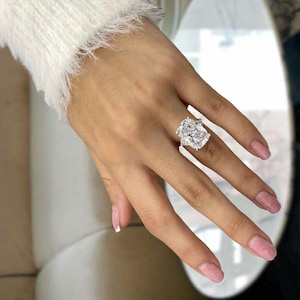 Cushion Diamond Engagement Ring VVS2 E 8.8 Carat Lab Grown Diamonds Platinum Three Stone Trio