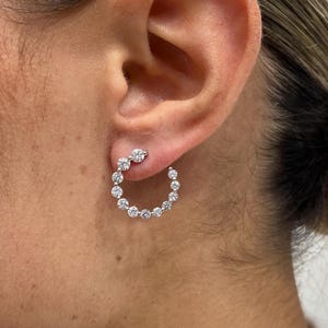 Round Diamond 1.72 ct Hoop Earrings, Sparkly E/VVS2 Clarity LGD Diamonds, White Gold 14K Eco Diamonds Luxury Quality Earrings