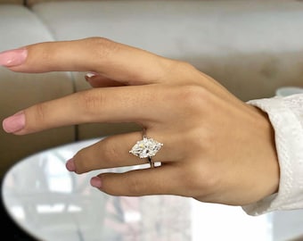 Engagement Ring 14K White Gold 3ct IGI Certified E/VVS2 Marquise Cut Lab Created Diamond Setting Birthday Gift Modern Minimal Jewelry Design