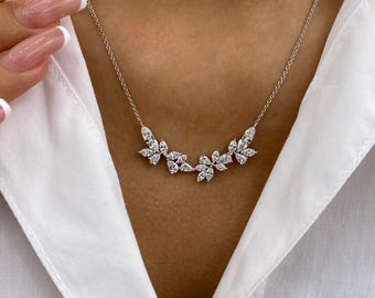Statement Necklace 14K White Gold 2.2ct E/VVS2 Pear Cut Lab Created Diamond 2-Prong,3-Prong Setting 4 Pear Shaped Side Stones