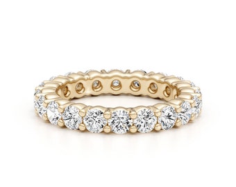 Eternity Band Diamond Ring 2 Carat Wedding Jewelry All Around Lab Grown Created Petite Minimal Stackable D VVS1 3MM 18k Yellow Gold