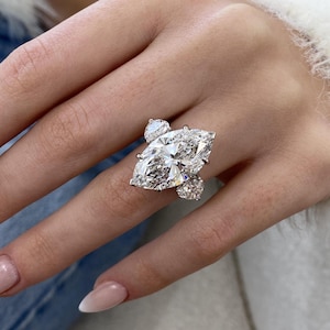 Ethical Marquise Cut Lab Diamond Engagement Ring, IGI Certified 11.49ct D/VVS2 Clarity, 18K White Gold Proposal Ring, Bridal Jewelry