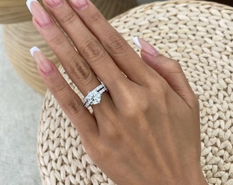 Engagement Rings Set 18K White Gold 2.71ct IGI Certified E/VVS2 Round Brilliant Cut Lab Created Diamond 6-Prong Setting Round Brilliant