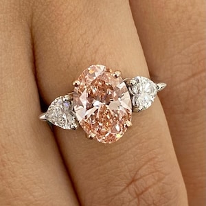 14K White Gold Proposal Ring, Oval Cut Lab Diamond Engagement Ring, 3.15ct IGI Certified Fancy/VS1, Three Stone Ring, Bridal Jewelry