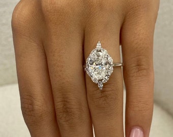Diamond Engagement Ring IGI Certified Oval E VS1 3.70 Carat Lab Grown Created in Pave Setting Solid 18k  White Gold Women Jewelry
