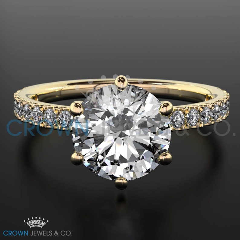 Diamond Anniversary Ring 0.85 Carat Round Cut D SI2 Women Solitaire With Accents Ring 14 Karat Yellow Gold Setting