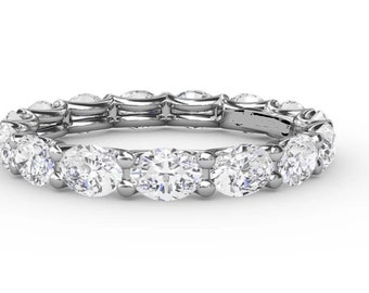 Diamond Eternity Band Women Oval Ring Lab Grown Stones Created East West Setting 2.48 Carat D-E VVS Platinum