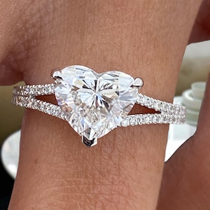 Heart Cut Diamond Engagement Ring, Certified 1.65ct E/VVS2 Lab Created Diamond, Wedding Jewelry, Solid 14K White Gold Solitaire Ring