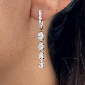 IGI Certified E/VVS2 Oval & Round Cut Lab Created Diamond Drop Earrings, Solid 14K White Gold Prong Set Earrings, Gift for Women, 2.13ct