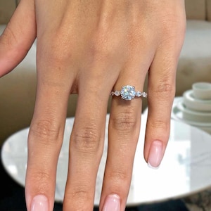 14K White Gold Solitaire Ring, Round Marquise Cut, Lab Created Diamond Prong Set, Certified 1.57ct E/VVS2, Proposal Ring, Solid Gold Jewelry