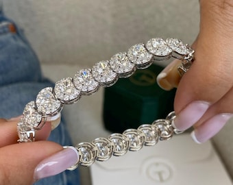 Diamond Tennis Bracelet Oval and Round E VS1 17.69 carat Cluster Set Lab Diamond 14k White Gold