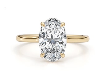 Diamond Engagement Ring, 2.65 Ct Oval Cut Lab Grown Diamond Hidden Halo Set Proposal Ring, 14k Yellow Gold Ring, IGI Certified F/VS1 Diamond