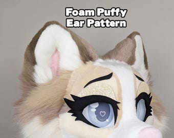 Fursuit Ear Pattern - Foam Curved Feline Canine Puffy Pom Husky 9 inch tall Beginner PDF Tutorial