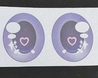 Fursuit eye mesh - A-grade light purple 84mm tall oval with heart and sparkles - black back