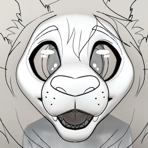Fursuit head base - Toony lion large muzzle big cat feline 3d print PLA - furry cosplay tiger leopard sabertooth