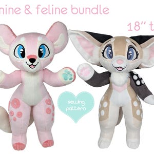 Furry Canine Feline Plush Sewing Pattern - Multi Species Bundle Standing Style Digital Download with Tutorial