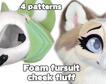 Patrón para mejillas de fursuit - Tutorial en PDF para principiantes sobre espuma facial, 4 tamaños.