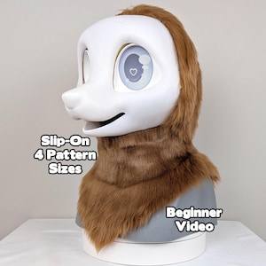 Fursuit Neck Pattern Tutorial - Hood Head Back Lining 4 Sizes Sewing Pattern - 65 Min Beginner Sewing Class - Slip On No Zipper PDF