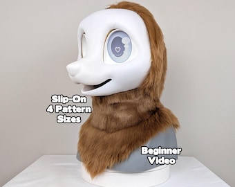 Fursuit Neck Pattern Tutorial - Hood Head Back Lining 4 Sizes Sewing Pattern - 65 Min Beginner Sewing Class - Slip On No Zipper PDF