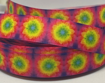 Flower Ribbon- 7/8 inch Grosgrain Ribbon - Bright Flower Burst Ribbon - Floral Ribbon - Ribbon Craft