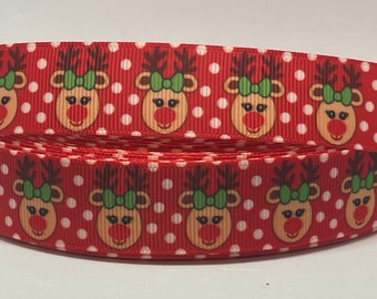 Christmas Reindeer Ribbon - 7/8 Inch Grosgrain - Reindeer - Christmas Holiday - Reindeer Designed Grosgrain Ribbon - Christmas Craft Supply