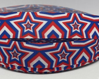 Americana Ribbon - 7/8-inch Grosgrain Ribbon - Red, White and Blue Stars - 4th of July Ribbon