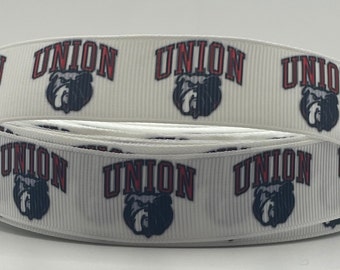 College Inspired Ribbon - 7/8-inch Grosgrain Ribbon - College Sports Ribbon - Union