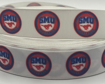 College Inspired Ribbon - 7/8-inch Grosgrain Ribbon -College Sports Ribbon - SMU