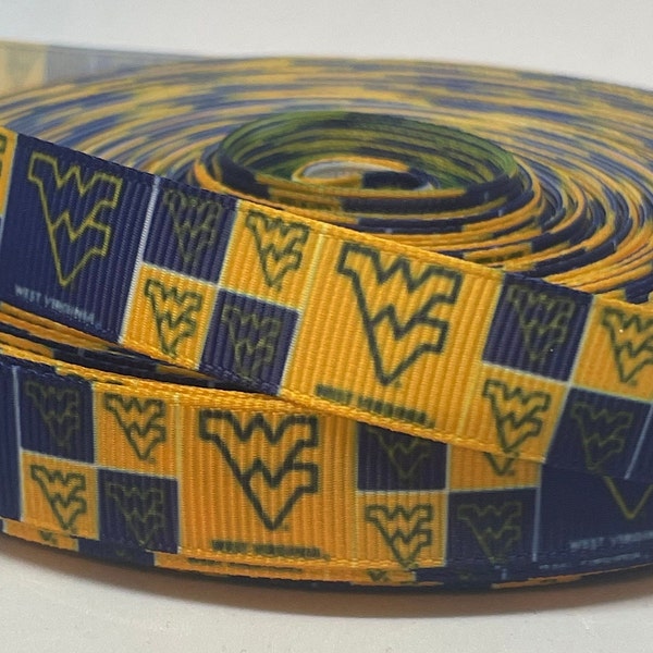 West Virginia Ribbon - 5/8 inch Grosgrain Ribbon - College Ribbon - West Virginia University - WVU
