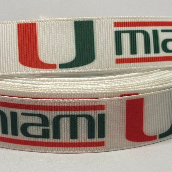 Miami Ribbon - College Ribbon - 7/8-inch Grosgrain Ribbon- University of Miami Ribbon