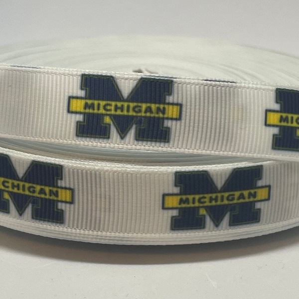 Michigan Ribbon - 5/8 inch Grosgrain Ribbon - College Sports Ribbon - Michigan