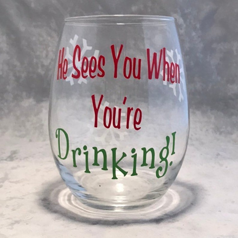Christmas Wine Glass Set Set of 4 20oz. he Sees You Etsy