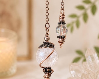 Mini Crackle Quartz Crystal Dowsing Pendulum for Clarity, Self-Trust & Energy Balance 5 inches