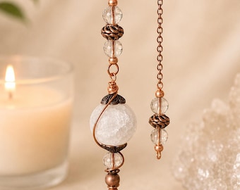 Quartz Crystal & Copper Dowsing Pendulum: Spiritual Awakening Chakra Healing Intuition and Protection (10 inches)