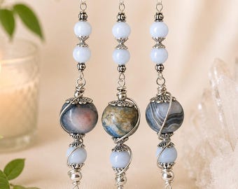 NEW Blue Agate Silver Dowsing Pendulum: Chakra Energy Healing Crystal (9 Inch)