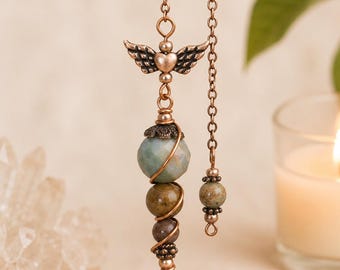 Indian Agate Copper Dowsing Pendulum: Chakra Energy Healing Crystal (8 inch)