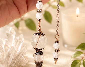 Crackle Quartz Dowsing Pendulum for Clarity, Energy Protection and Intuition 10 inches