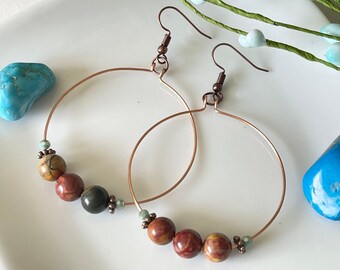 Large Hoop Earrings, Red Imperial Jasper Earrings, Root Chakra Earrings, Yoga Earrings, Chakra Healing, Energy Healing, Crystal Healing