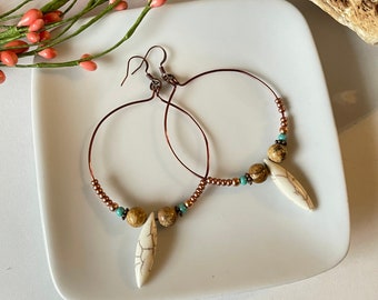 Large Hoop Earrings, White Turquoise Earrings, Picture Jasper Earrings, Chakra Earrings, Yoga Earrings, Energy Healing, Chakra Stones