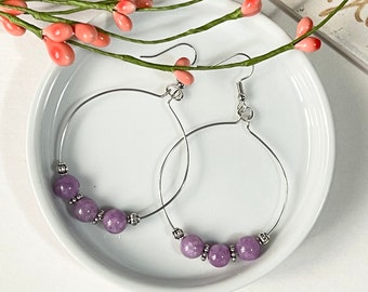 Large Hoop Earrings, Purple Agate Earrings, Crown Chakra Earrings, Chakra Healing, Yoga Earrings, Energy Healing, Gemstone Hoop Earrings