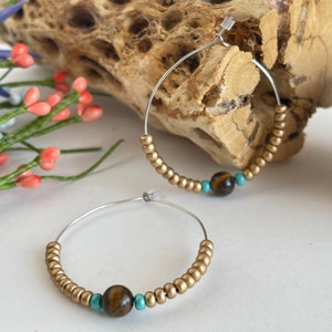 Large Hoop Earrings, Tiger Eye Earrings, Sacral Chakra Earrings, Chakra Healing, Yoga Earrings, Energy Healing, Boho Hoop Earrings image 1