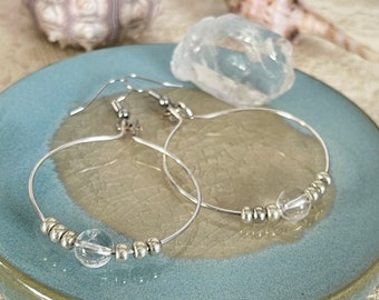 Large Hoop Earrings, Crystal Quartz Hoop Earrings, Gemstone Hoops, Crown Chakra Earrings, Yoga Earrings, Energy Healing, Chakra Healing