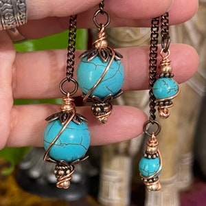 Mini Turquoise Copper Dowsing Pendulum, Gemstone Pendulum, Chakra Crystal Pendulum, Energy Healing Pendulum, Metaphysical, Yoga Meditation