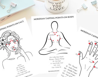 Printable Meridian Tapping Points Charts, Emotional Freedom Technique Poster, 3 Energy Healing Tapping Prints, Tapping Digital Download