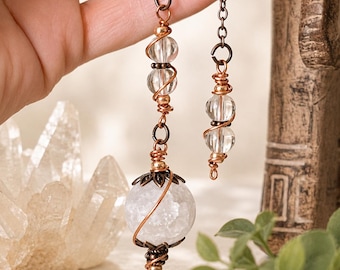 Crackle Quartz Dowsing Pendulum for Clarity, Self-Trust & Inner Balance, Crystal Divination Tool | Spiritual Gift 10 inches