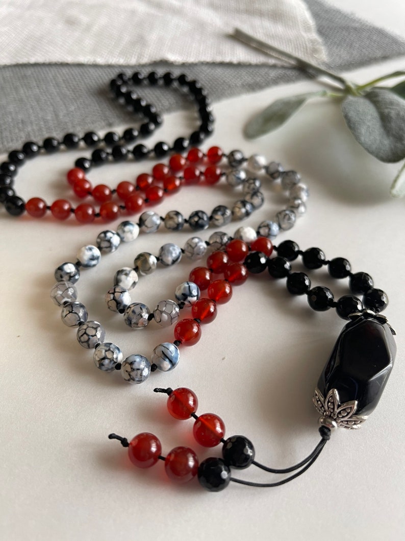 Protection Self Confidence Mala Beads Necklace With Agate Etsy