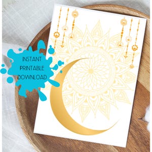 Carte imprimable Golden Lotus Moon, yoga spirituel, carte motivante, inspirante carte de voeux méditation pleine conscience téléchargement numérique instantané