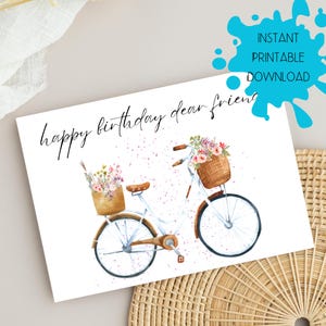 Carte d'anniversaire imprimable en téléchargement immédiat, carte d'anniversaire pour un ami, téléchargement numérique, carte d'anniversaire de bicyclette, carte de voeux bricolage joyeux anniversaire