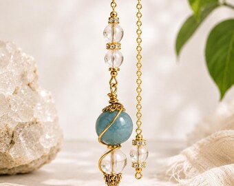 Angelite Dowsing Pendulum for Peace, Intuition & Inner Guidance, Crystal Divination Tool | Spiritual Gift 9 Inch