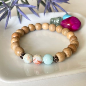 Jasper + Wood Bracelet, Protection Bracelet, Meditation Yoga, Yin Yang Bracelet, Energy Healing, Chakra Bracelet, Spiritual Prayer Beads